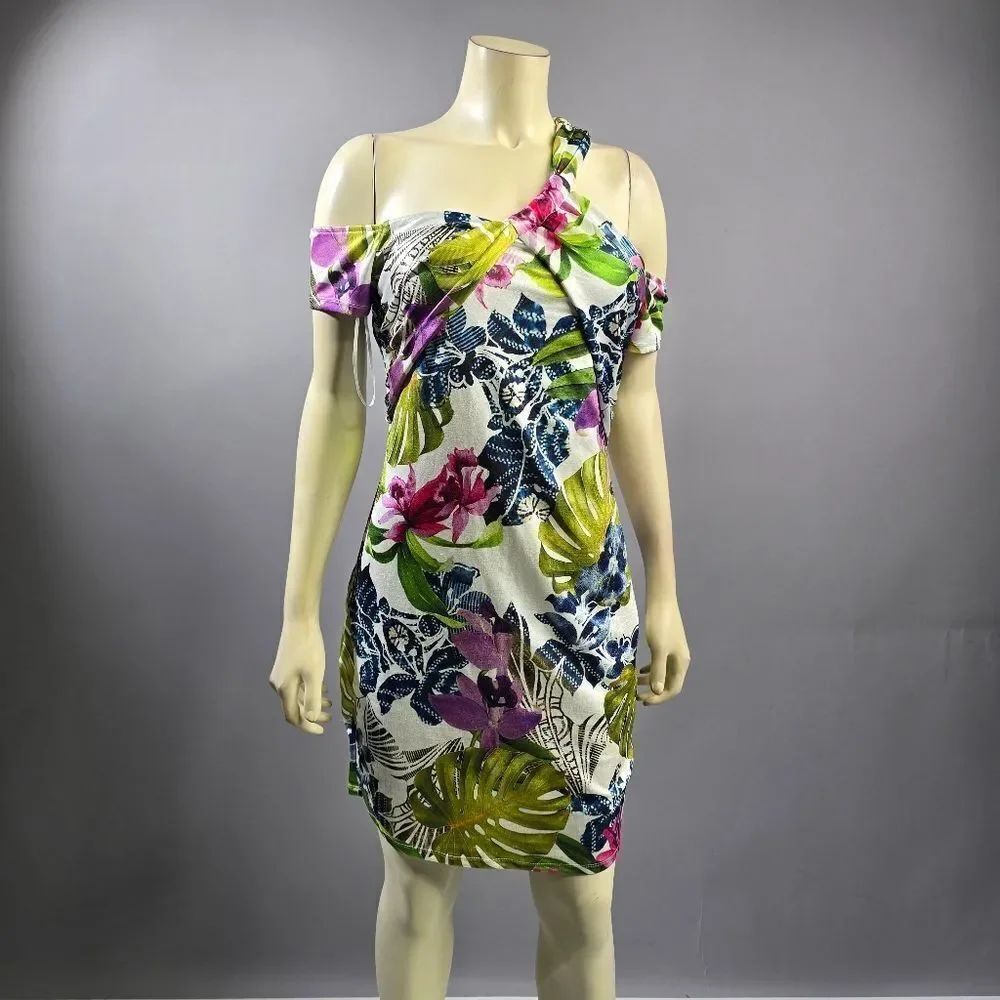 Guess Purple Green Asymmetrical One Shoulder Dress R8